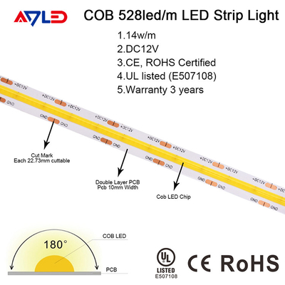 12V 24V Dotless COB LED Strip Lekki elastyczny chip na płycie Możliwość przyciemniania 10mm