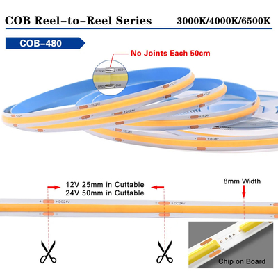 COB LED Strip Light 480LEDs CRI 90+ Uniform Glow Dotless Nie wodoodporny IP20 Elastyczny