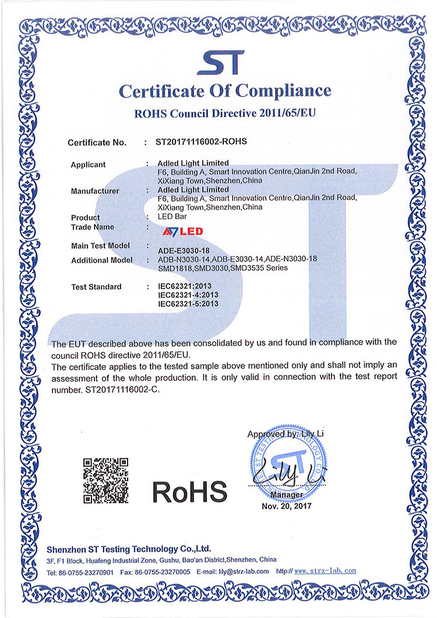 Chiny Adled Light Limited Certyfikaty